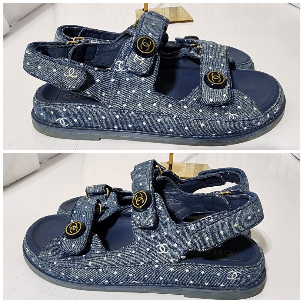 Chanel Denim Dad Interlocking Slingback Sandals Blue - Picture 6 of 10